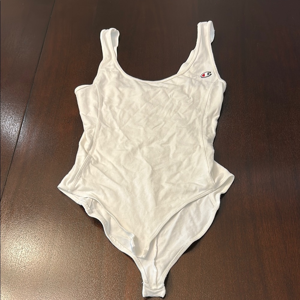 Champion White Bodysuit with Scoop Neckline
